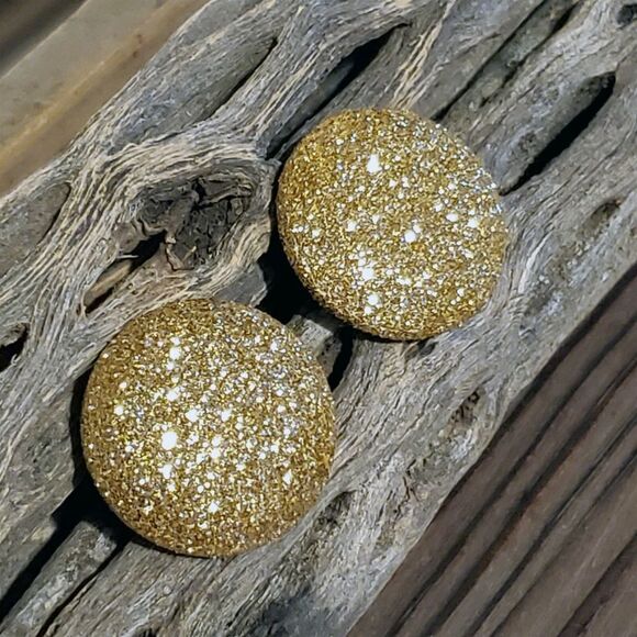 Retro 80s Club Glam Disco Sparkly Gold Fabric Button Earrings - Picture 4 of 8